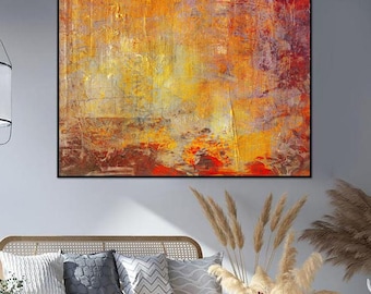 Golden Orange Abstract Canvas Art: Textured Modern Wall Decor