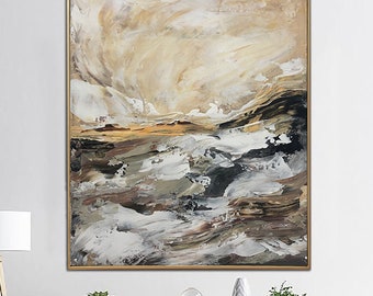 Abstract Beige Oil Painting: Large Textured Modern Wall Art
