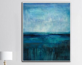 Abstract Seascape Painting Blue Canvas Art Ocean Painting Oil Artwork Textured Wall Art Vivid Painting Luxury Painting for Home Decor