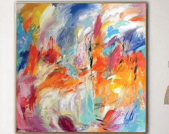 Große abstrakte bunte Gemälde auf Leinwand, expressionistische Kunst, Original-Acryl-Kunstgemälde, handgemalte Kunst für Wohnzimmer-Wanddekoration