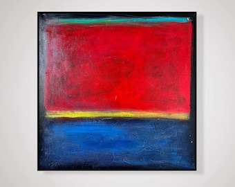 Rothko Style Abstract Painting: Red, Blue Textured Wall Art (24"x24")