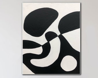 Original Abstract Black and White Paintings on Canvas Modern Minimalist Art Handmade Painting Contemporary Art for Indie Room Wall Decor