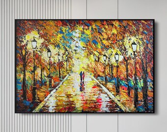 Autumn Park Landscape Painting, Natural Painting, Hand-Painted Golden Autumn Forest Painting, Autumn Countryside Canvas Art