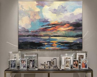 Sunset Over Water Abstract – Colorful Seascape Painting