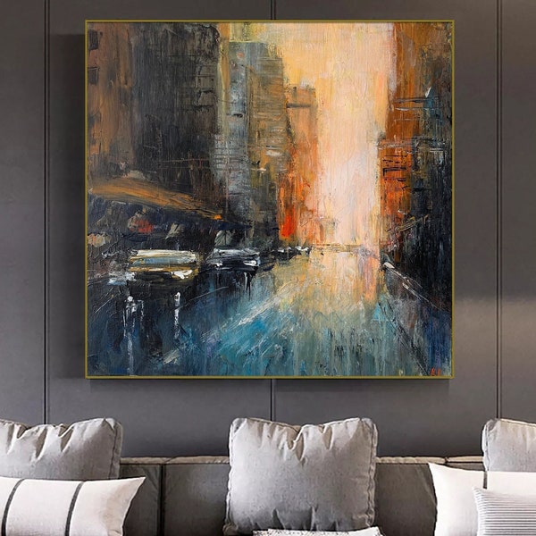 Abstract Cityscape Painting on Canvas Urban Home Decor