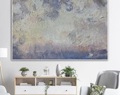 Textured Abstract Painting: Blue & Gray Palette Knife Oil on Canvas