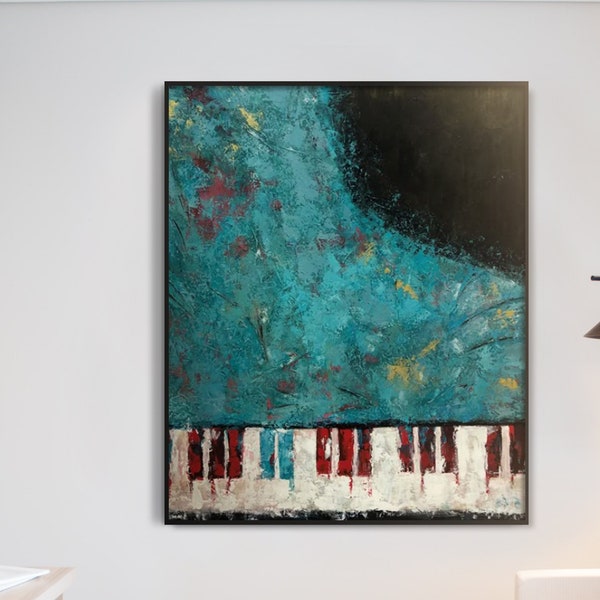 Music Canvas Art, Abstract Piano Wall Art, Abstract Painting Music Instrument, Music Room Wall Decor