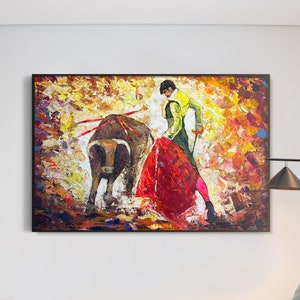 Abstract Bullfight Painting Spanish Matador Acrylic Vibraint Wall Art