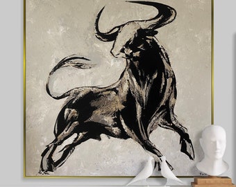 Textured Bull Painting: Black and White Abstract Animal Art