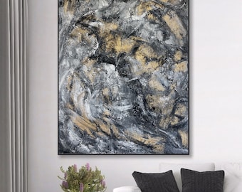 Cuadro abstracto minimalista en tonos crema y beige: gran lienzo geométrico texturizado para decoración de pared.