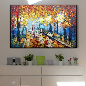 Large Romantic Autumn Walk Painting Boho Wall Decor