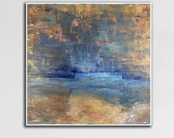 Large Abstract Impressionism Landscape Paintings On Canvas In Blue And Gold Colors Oil Painting Abstract City Fine Art Acrylic Handmade Art