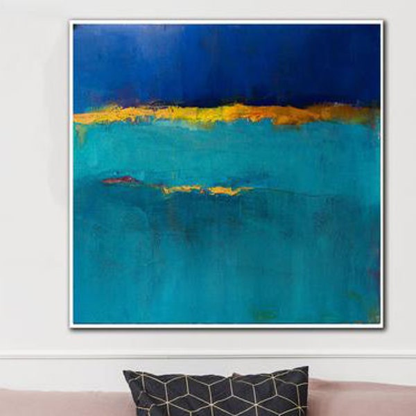 Large Original Framed Wall Art Minimalist Blue Painting On Canvas Minimalist Abstract Painting Custom Painting Home Decor Wall Art Abstract