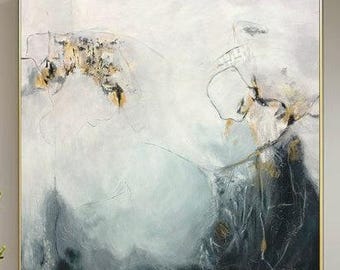 Abstract Painting in Neutral Tones Serene Space Art Peaceful Palette Canvas Textured Painting Elegant Wall Art 46x46&quot;