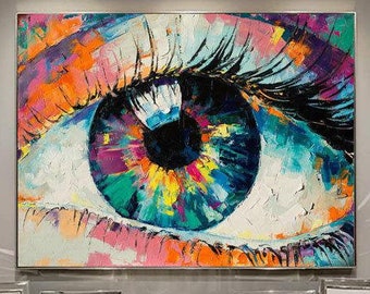 Oversize Framed Wall Art Eye Painting Colorful Painting Abstract Acrylic Painting Modern Painting On Canvas Living Room Wall Art Framed