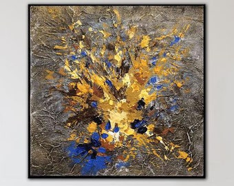 Oro arte contemporanea grande 60x60" pittura astratta arte pittura oversize opera d'arte originale pittura acrilica decorazione della parete del soggiorno