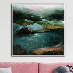 Original Green Landscape Artwork Abstract Oil Painting On Canvas Large Nature Textured Wall Hanging Decor for Living Room