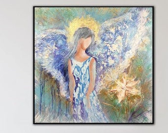 Large Acrylic Angel Paintings On Canvas Creative Home Decor Modern Textured Fine Art Handmade Oil Painting for Indie Room Wall Decor