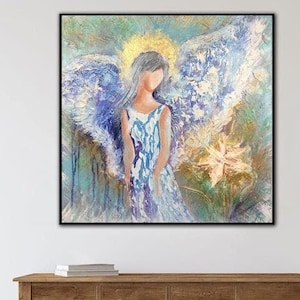 Large Acrylic Angel Paintings On Canvas Creative Home Decor Modern Textured Fine Art Handmade Oil Painting for Indie Room Wall Decor image 1