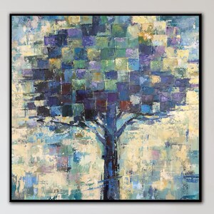 Abstract Colorful Tree Painting On Canvas Geometric Figures Modern Wall Art Original Decor for Home