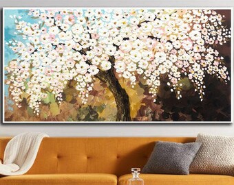 Huge Wall Art Sakura Tree Oil Painting Nature Wall Art Canvas Blossoming Tree Painting On Canvas Acrylic Living Room Wall Art Canvas