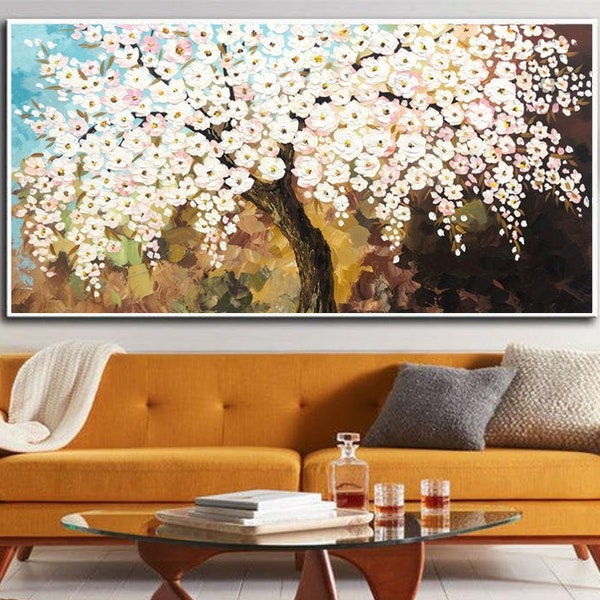 Huge Wall Art Sakura Tree Oil Painting Nature Wall Art Canvas Blossoming Tree Painting On Canvas Acrylic Living Room Wall Art Canvas