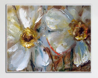 Extra Large Art Flower Painting Oil Daisy Painting Acrylic Painting On Canvas Wall Living Room Wall Decor Canvas Fine Art Painting