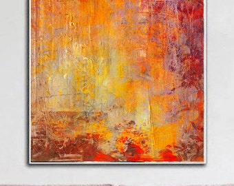 Gran pintura al óleo abstracta naranja sobre lienzo: arte mural moderno
