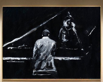 Large Oil Painting On Canvas Piano Painting Black And White Art Human Painting Art Painting Original Painting For Living Room Music Art