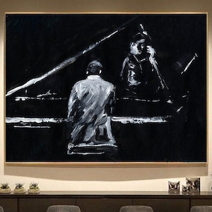 Large Oil Painting On Canvas Piano Painting Black And White Art Human Painting Art Painting Original Painting For Living Room Music Art