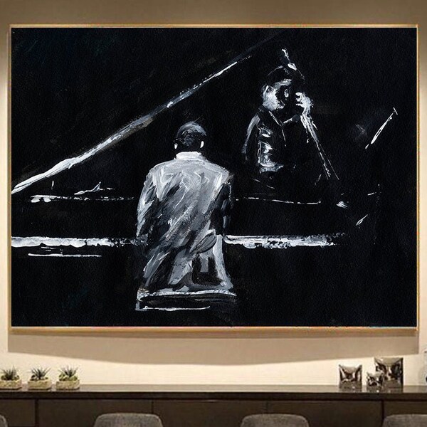 Large Oil Painting On Canvas Piano Painting Black And White Art Human Painting Art Painting Original Painting For Living Room Music Art