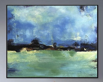 Abstract Landscape Painting Green Blue Painting on Canvas Oil Landscape Painting Original Painting on Canvas Original Abstract Art Painting