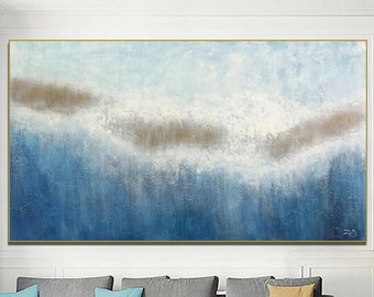 Canvas Painting In The Living Room, Blue Abstract Painting On Canvas, White Abstract Art, Large Abstract Painting, Contemporary Art Abstract