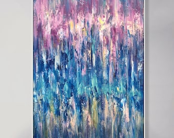 青とピンクの抽象的なキャンバスの壁アート壁装飾 - Etsy 日本