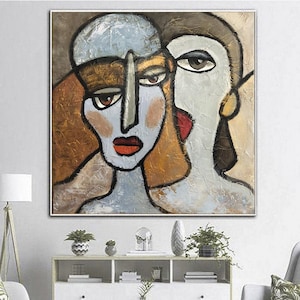 Pintura abstracta de pareja: arte moderno de expresión amorosa