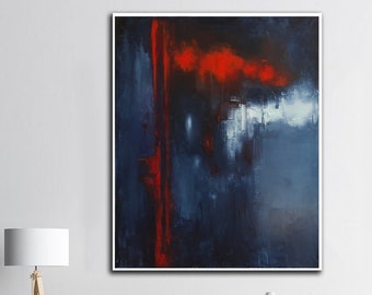 Abstract Dark Blue Painting on Canvas Home Decor Minimalist Art Modern Paintings Acrylic Unique Wall Art Fine Art Painting Living Room Art