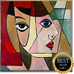 Retrato femenino cubista: arte moderno y colorido