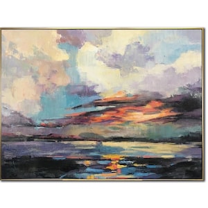 Sunset Over Water Abstract – Colorful Seascape Painting
