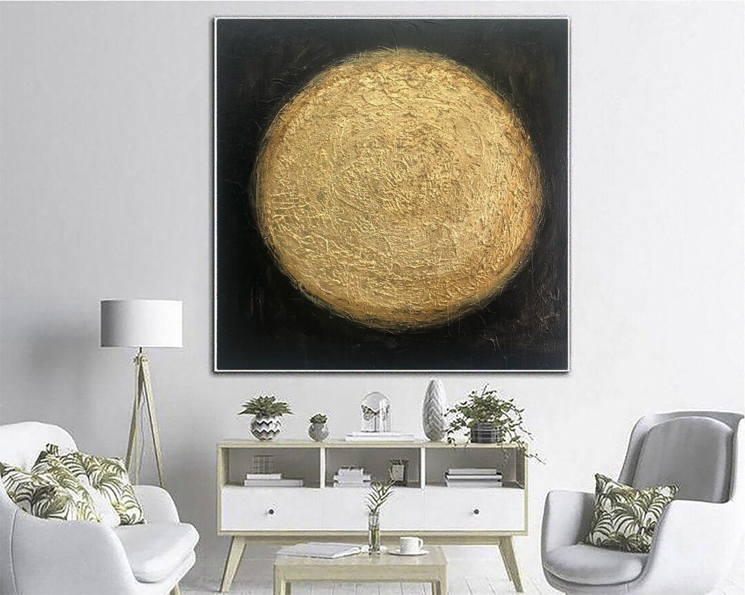 Black and Gold Abstract Sun Painting: Textured Canvas Art With Gold ...