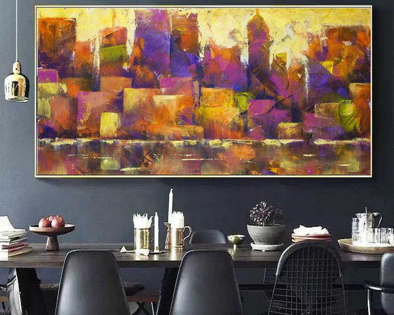 Large Original Oil Paintings Wall Art On Canvas Cityscape Etsy