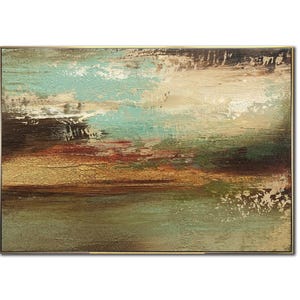 Large Abstract Green Paintings On Canvas Heavy Textured Art Beige and Gold Artwork Modern Fine Art Minimalist Painting for Living Room Decor