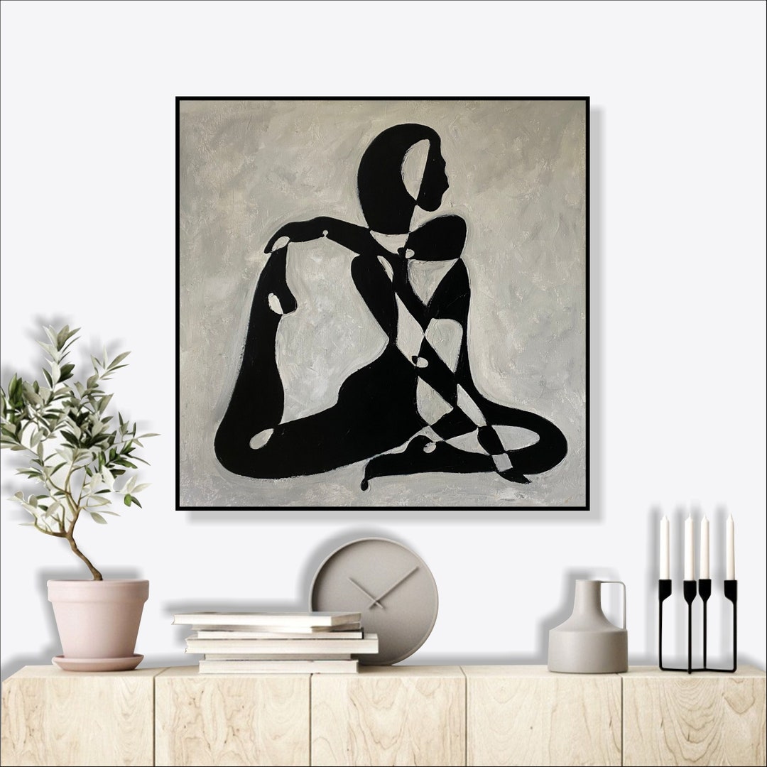 Large Black and White Abstract Female Silhouette Painting – Modern ...