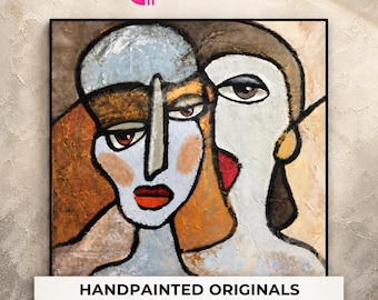 Abstract Cubist Portrait Painting - Picasso-Inspired Modern Art