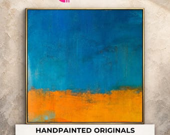 Blue Orange Color Field Abstract Painting Minimalist Modern Wall Art