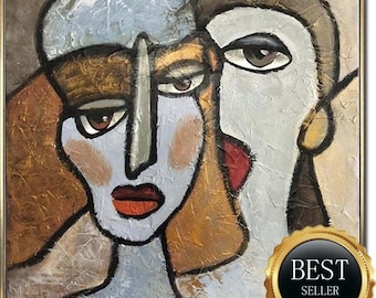 Abstract Couple Painting – Modern Love Expression Art