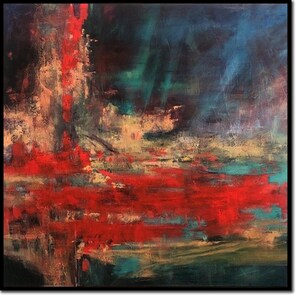 Original Red Acrylic Painting Impressionism Colorful Wall Art Abstract Shapes Textured Artwork Decor for Home FIERY PASSION