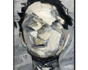 Large Abstract Face Painting Mystique Minimalism Art Modern Portrait Painting Unique Wall Art 54x36&quot;