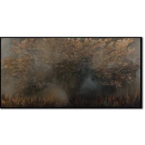 Abstract Tree of Life Painting Canvas Deep Brown Painting Nature Wall Art Hand Painted Art Wall Hanging Decor over Fireplace 28x48&quot;