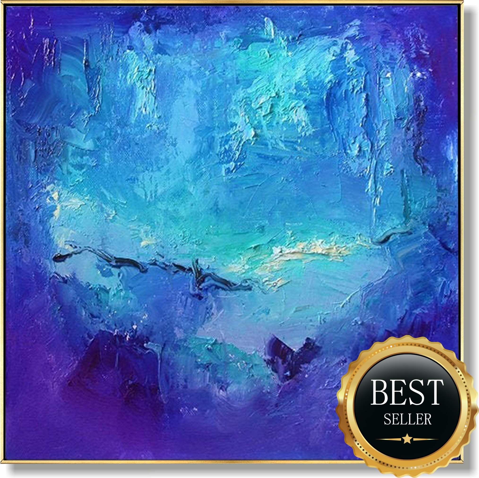 Deep Blue Abstract Ocean Painting on Canvas
