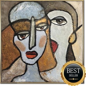 Abstract Cubist Portrait Painting - Picasso-Inspired Modern Art